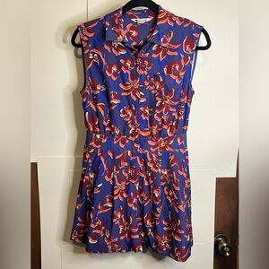 Athleta Petite Size 4 Red Floral Blue Pinstripes Brooklyn Utility Romper